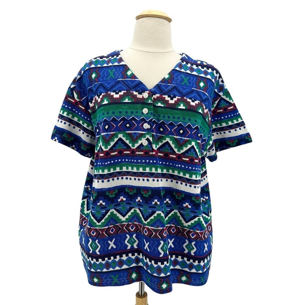 Vintage Classic Expressions Womens 24W Top Western Aztec Short Sleeve Multicolor